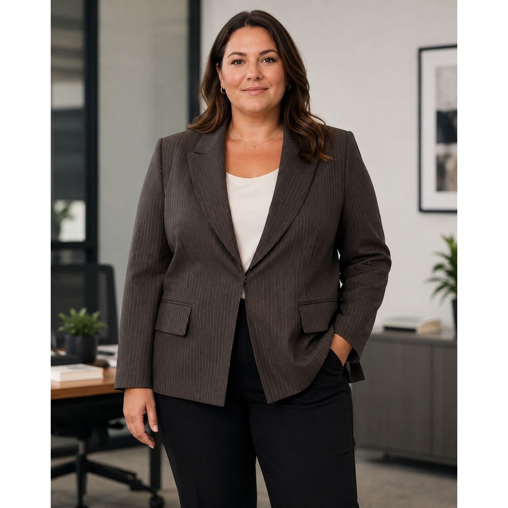Pinstripe Wool Silk Career Blazer Women’s Size 14 Banana Republic Brown